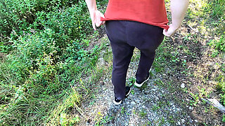 While Hiking Her Naked Breasts Punished