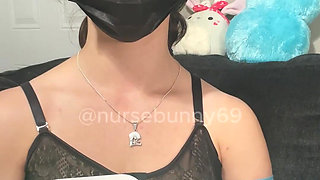 Self Auto Bp Cuff Vibrator Orgasm and Breast Play in Black Lingerie