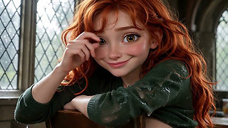 Beautiful Redhead Seducing at the Magic College (ai-generated)
