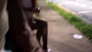Risky masturbation at the bus stop next to the scorching