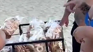 Beach Seller in a Salty Package Eats the Two Hot Girls in Exchange Left Happy