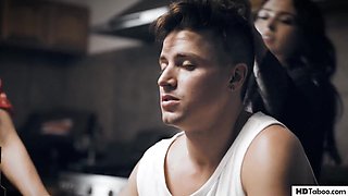 UNSPOILED TABOO Huge-titted Step-mom And Lesbo Wifey Sharing School Guy's Stiffy - Reagan Foxx