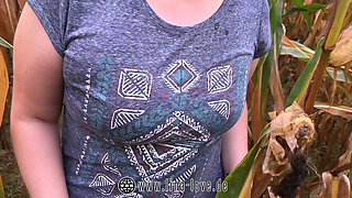 Risky Sex, Chubby Teen Fucked in Cornfield and Got Caught