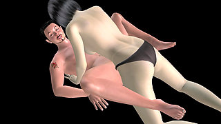 Animated 3D Porn - Beautiful Girl Strap on Fucks Asian Man Then Double Dildo Doggy