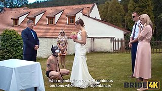 Kinky Bride Fucks Groom in Hound Mask - Outdoor Wedding Sex with Natural Tits