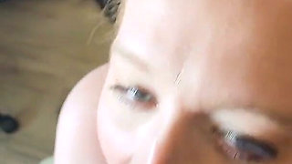 Blue-eyed Cocksuckee on Her Knees for Daddy's Chocolate Dick