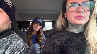 My Husband's Cuckold Got Out of the Car and I Called the Gas Station Attendant to Fuck and She Accepted and Got in the Car and W