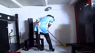 Brunette maid gets tied up