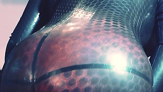 Big Natural Tits MILF in Latex Rubber Fetish Shiny Clothes.