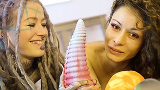 Lesbians Go EXTREME Massive Anal Gaping with Insane Toys in Neon Fishnets!