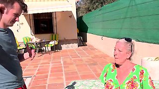 Horny Stud Fucks Mature Granny By The Pool