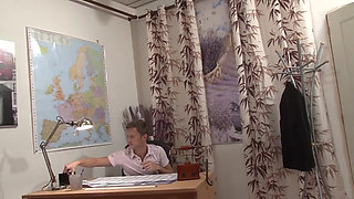 Amateur french black student with big natural boobs gets deeply sodomized on the teacher 's desk