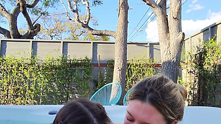 Sexy Teen Girlfriend Invites Her Hot Blonde Friend Over for a Threesome in the Hot Tub