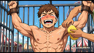 Strapped On The Carnival Dunk Tank Seat, Sponges And Fingers On His Soles And Armpits (2D Anime)