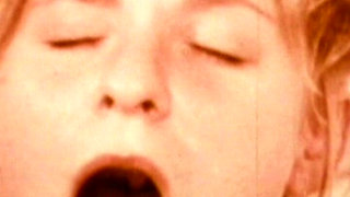 Stockinged Blonde Worships Mustached Stud in Red-tinted Vintage Trio