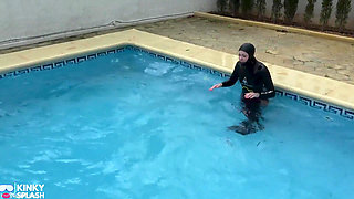 Wetsuit Bondage Mermaid Slippery Pool Kink with Fins, Rope & Deep Diving