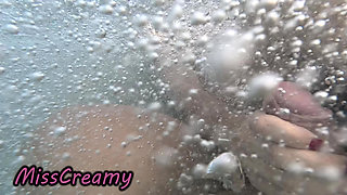 Public Pool Stepsister Dick Flash Risky Handjob Crowd Watching Cumshot 4K