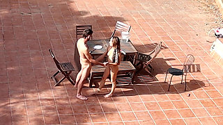 Couple Playing and Fucking in the Courtyard, Outside