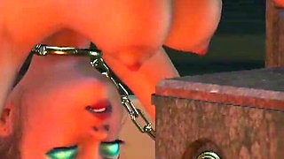 Fire demon fucks hard young beautiful blonde in the dark castle