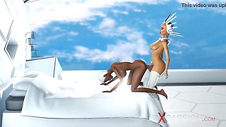 Sci-fi female android shemale plays with a horny black girl in a spacecraft
