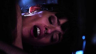 Female agent fucks brunette lesbian babe with cucumber