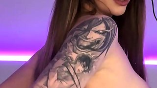 A bombshell shows her huge baps in a underwear - solo,
