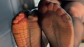 Watch Me Tease You with My Ripped Nylon Feet Through the Glass