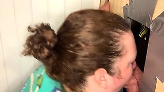 Big titted glory hole blowjob slut fucks and loves facial