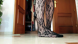 Sexy feet modelling nylon stockings