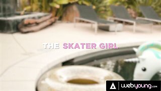 Gia Derza sucks her on grey sheets, pigtails in frame