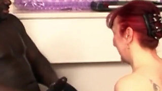 Redhead old boss is fucked by black help with a big cock in the office
