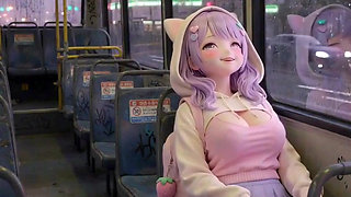 Shy kawaii hentai girl, alone on public bus