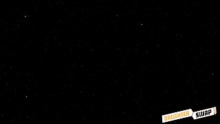 Two blonde girls getting shared in a crazy forsome on the bed