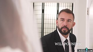 Nervous teen bride calming herself down