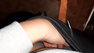 Caught Stranger Masturbating in Public Toilet - Hairy Brunette Pussy & Real Orgasm