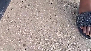 Hot Fudge Tasty Feet Left Foot Wrapped at the Bus Stop