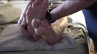 Rubbing Lotion on Sexy Mature Feet Before Footjob Homemade