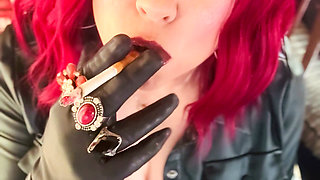 Your Mistress Tina Snua Dressed in Leather Chain Smoking 2 Cork Cigarettes