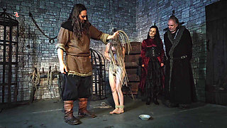 A Wild Naked Witch Is Given a Juicy Bone to Gnaw on Before She Is Hoisted up to Be Teased and Drips From Every Hole