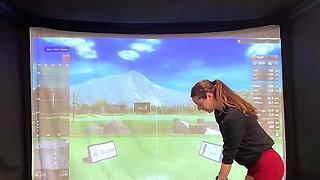 Trying to Golf in a Simulator with My Lush in! Trying Not to Cum While I Swing!