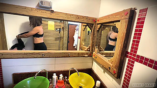 Kinky Mary Pisses Standing in the Bathroom Hairy Pussy Close-up Golden Stream
