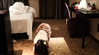 A Cute Little Dressed in a Jk Uniform Was Walking Around Barefoot on the Ground.