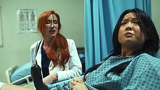 Asian nurse MILFs indulge in a steamy lesbian encounter wearing their sexy uniforms