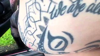 Busty MILF mom Car Blowjob outdoor pov