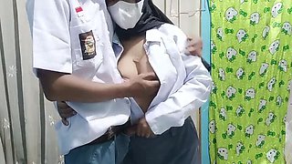 Indonesian Hijab Schoolgirl Rania Doggy Style Fucking After Class Big Natural Tits Moaning