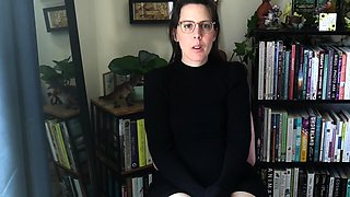 Small titted brunette Sharron with glasses masturbates