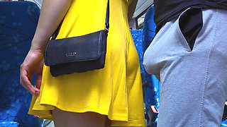 Risky Handjob Inside Public Transport! Dirty Stranger Ejaculate Using Girl's Hand