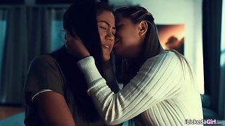 Latina licks asian roommates hairy pussy