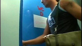 Jorg JJs Big Cock Cums in Mouth After Public Toilet Piss for Blonde TS Stewardess