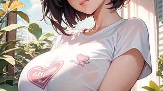 AI beauty, huge breasts, uniform, slippery areola, big nipples